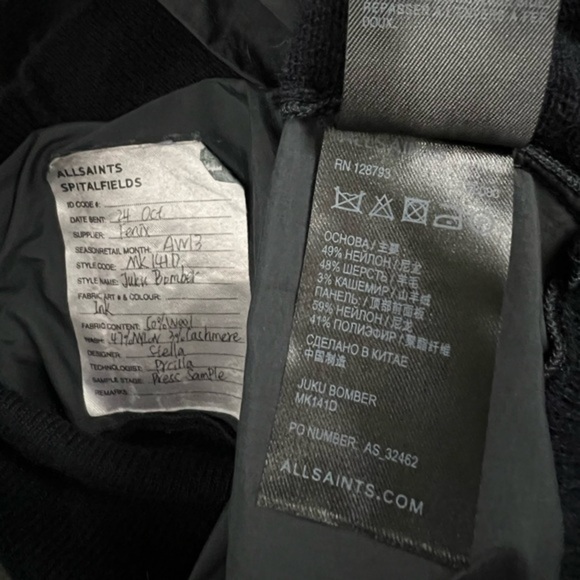 PRESS SAMPLE Allsaints Zip Up Cashmere Bomber Jacket - Picture 8 of 8
